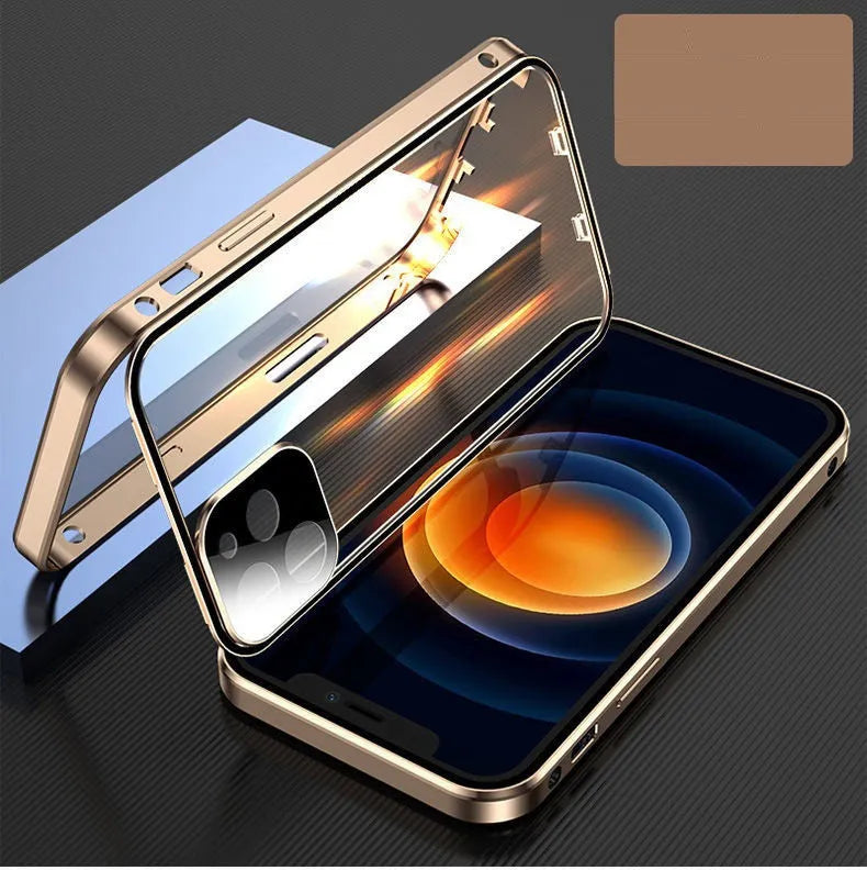 Aluminium metal frame tempered glass back bumper case for Apple iPhone with camera lens cover