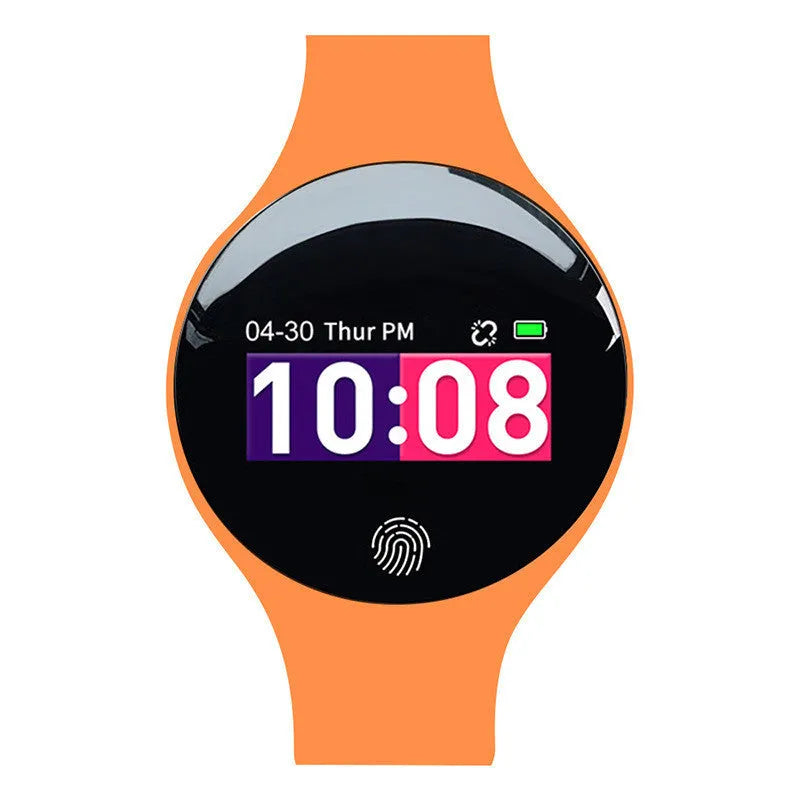Bluetooth smart watch with 37mm diameter face in black, blue, orange, green, or rose red colours
