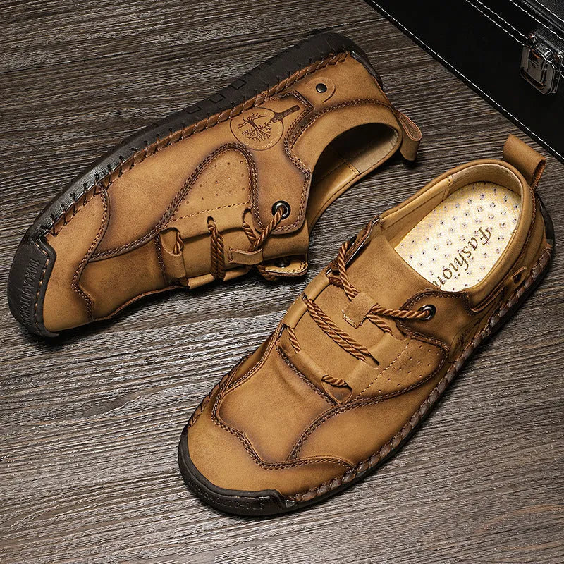 Men's microfiber casual shoes in black, gold, or khaki with round toe