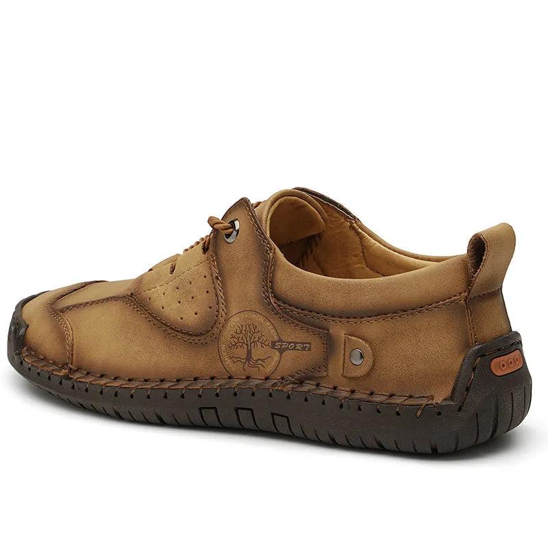Men's microfiber casual shoes in black, gold, or khaki with round toe