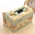 Ceramic jewellery and tissue storage box in apricot, green, or pink colour.