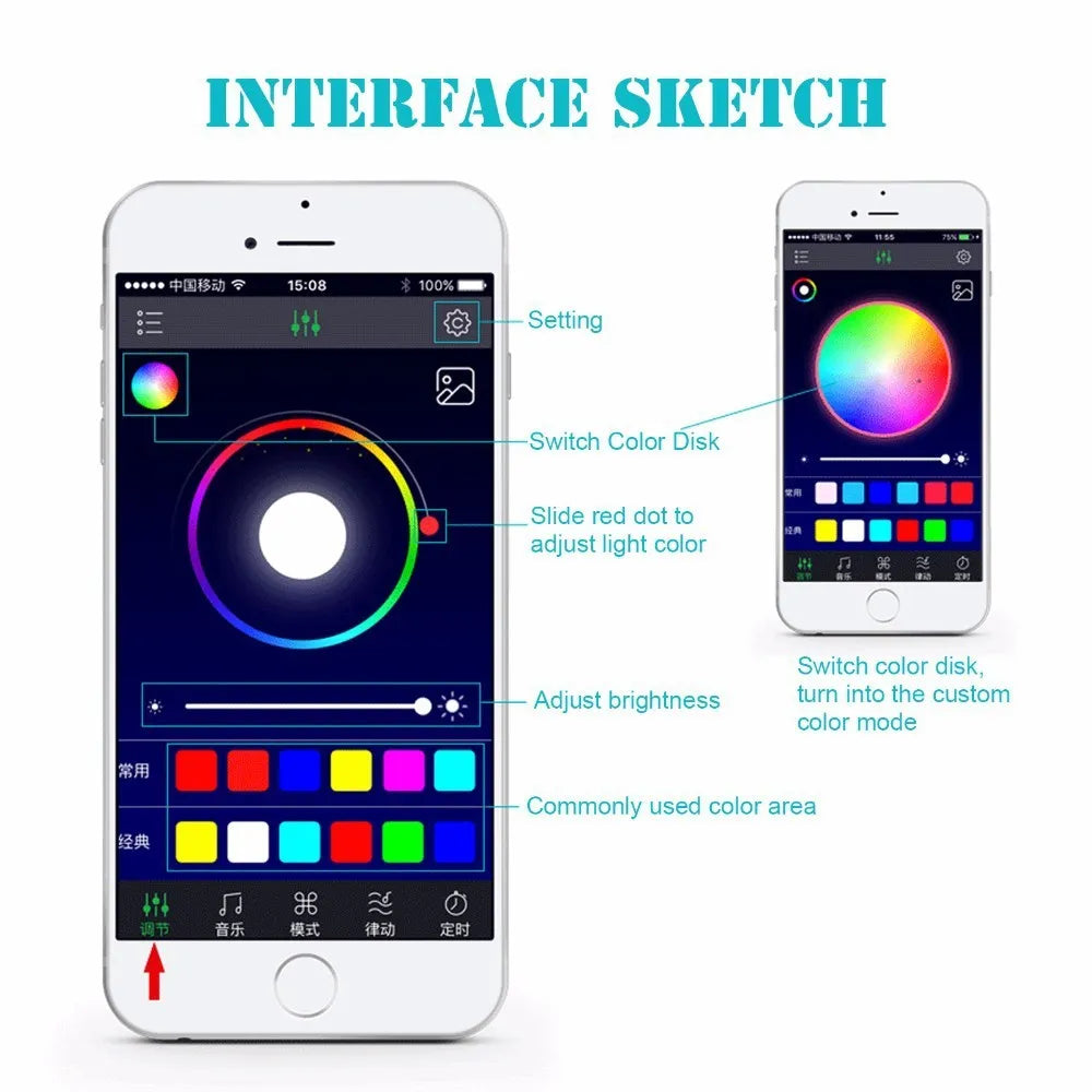 LED colourful car atmosphere light with app and voice control for GM models, 12V 3W