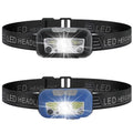 Black USB rechargeable sensor headlight with white and red LEDs on an adjustable headband.