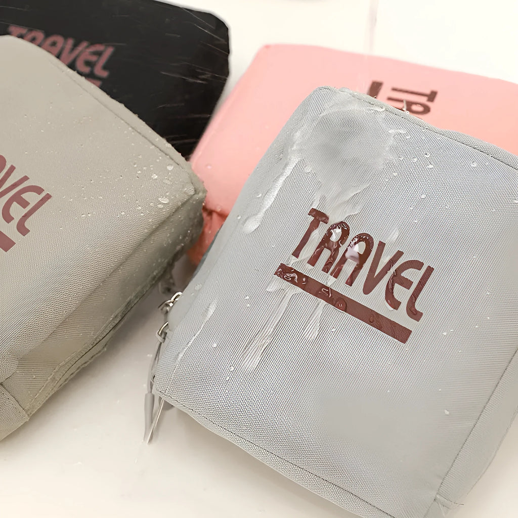 Sealable cube-shaped travel storage organiser bag in black 300D Oxford cloth