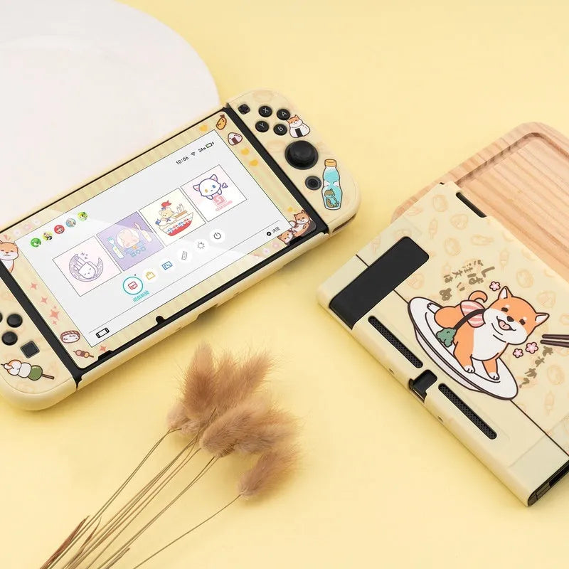 Nintendo Switch protective shell case with PC hard cover and silicone back grip for controller protection