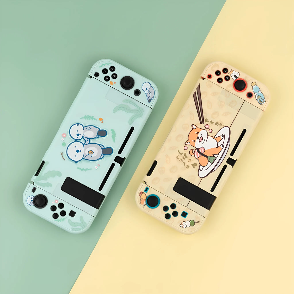 Nintendo Switch protective shell case with PC hard cover and silicone back grip for controller protection