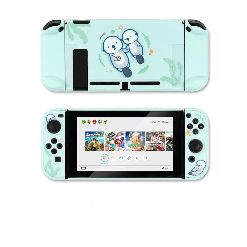 Nintendo Switch protective shell case with PC hard cover and silicone back grip for controller protection