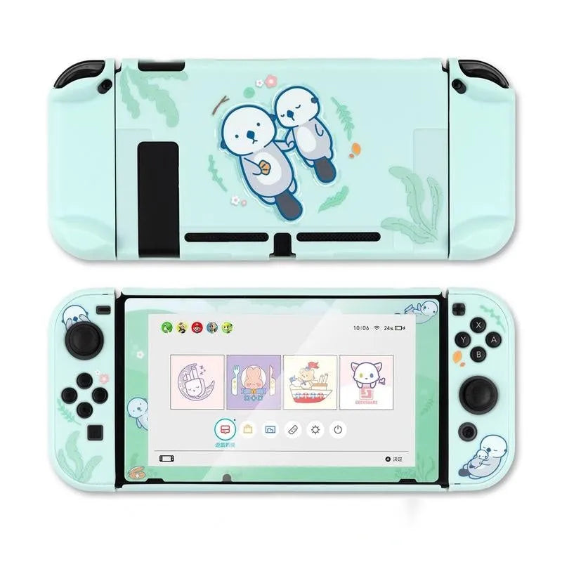 Nintendo Switch protective shell case with PC hard cover and silicone back grip for controller protection