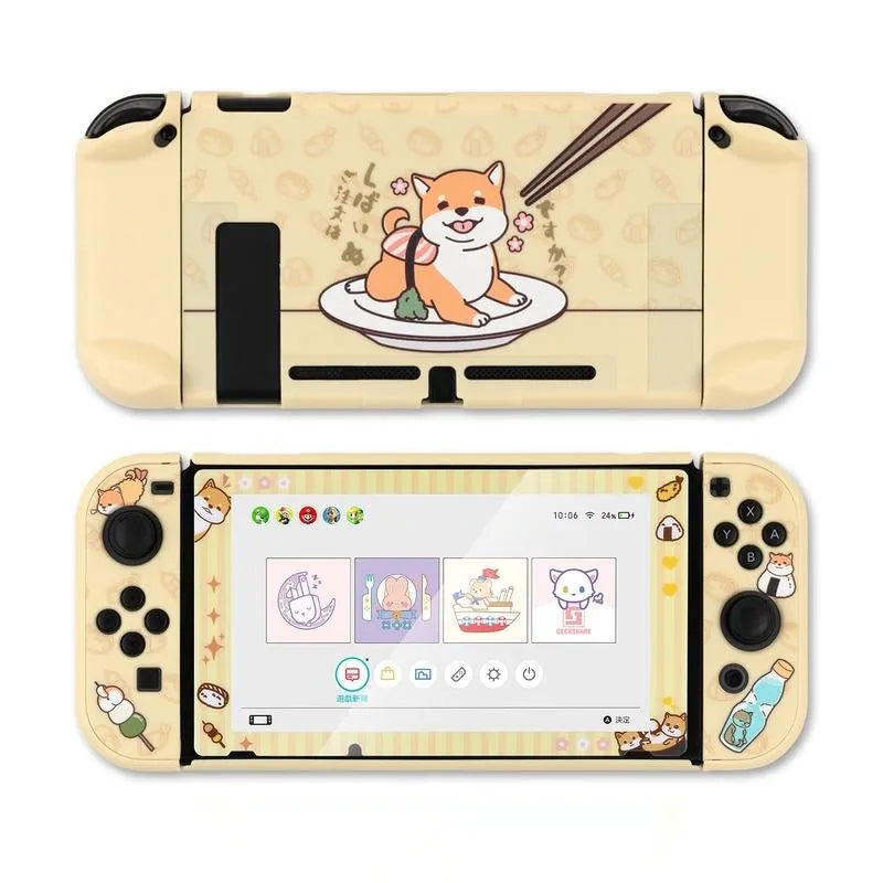 Nintendo Switch protective shell case with PC hard cover and silicone back grip for controller protection