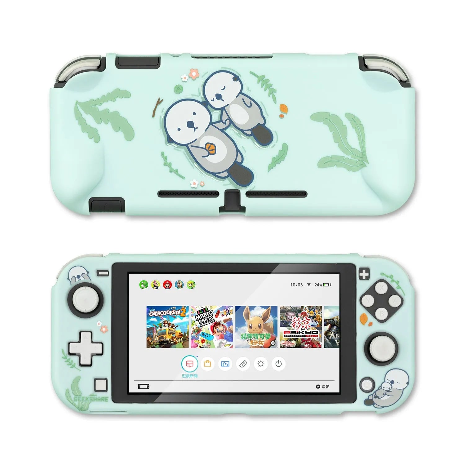 Nintendo Switch protective shell case with PC hard cover and silicone back grip for controller protection