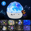 Starry sky projection lamp with plastic housing measuring 133mm by 127mm showing constellation film option