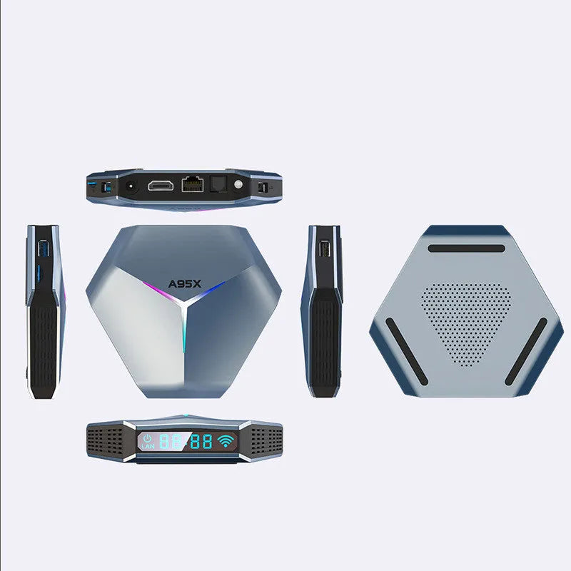 Android TV set-top box with remote control and HDMI cable for 8K media playback