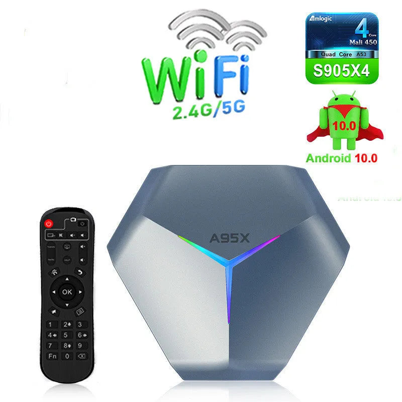 Android TV set-top box with remote control and HDMI cable for 8K media playback