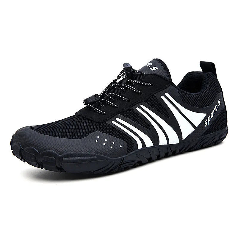 Outdoor quick-drying wading shoes in red, with mesh upper and textured rubber sole.