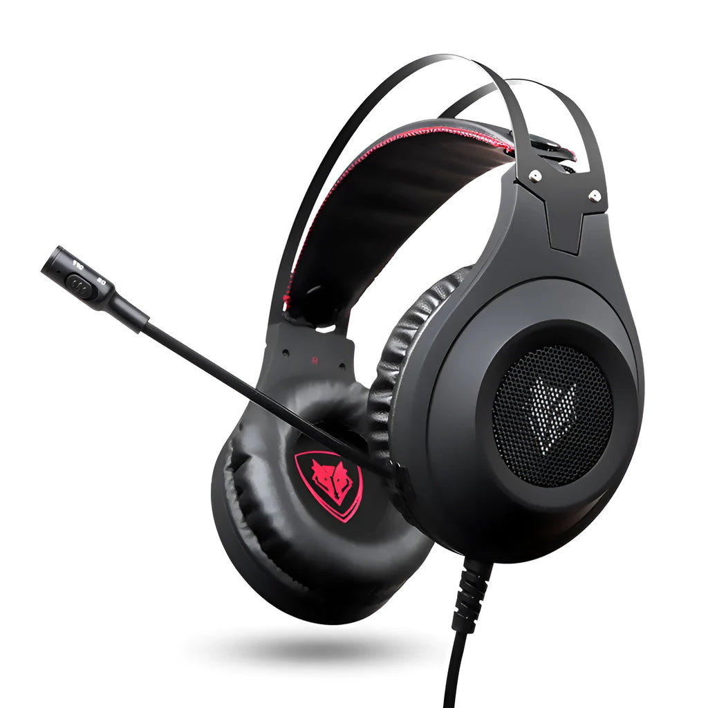 Black USB wired computer gaming headset with microphone and over-ear design