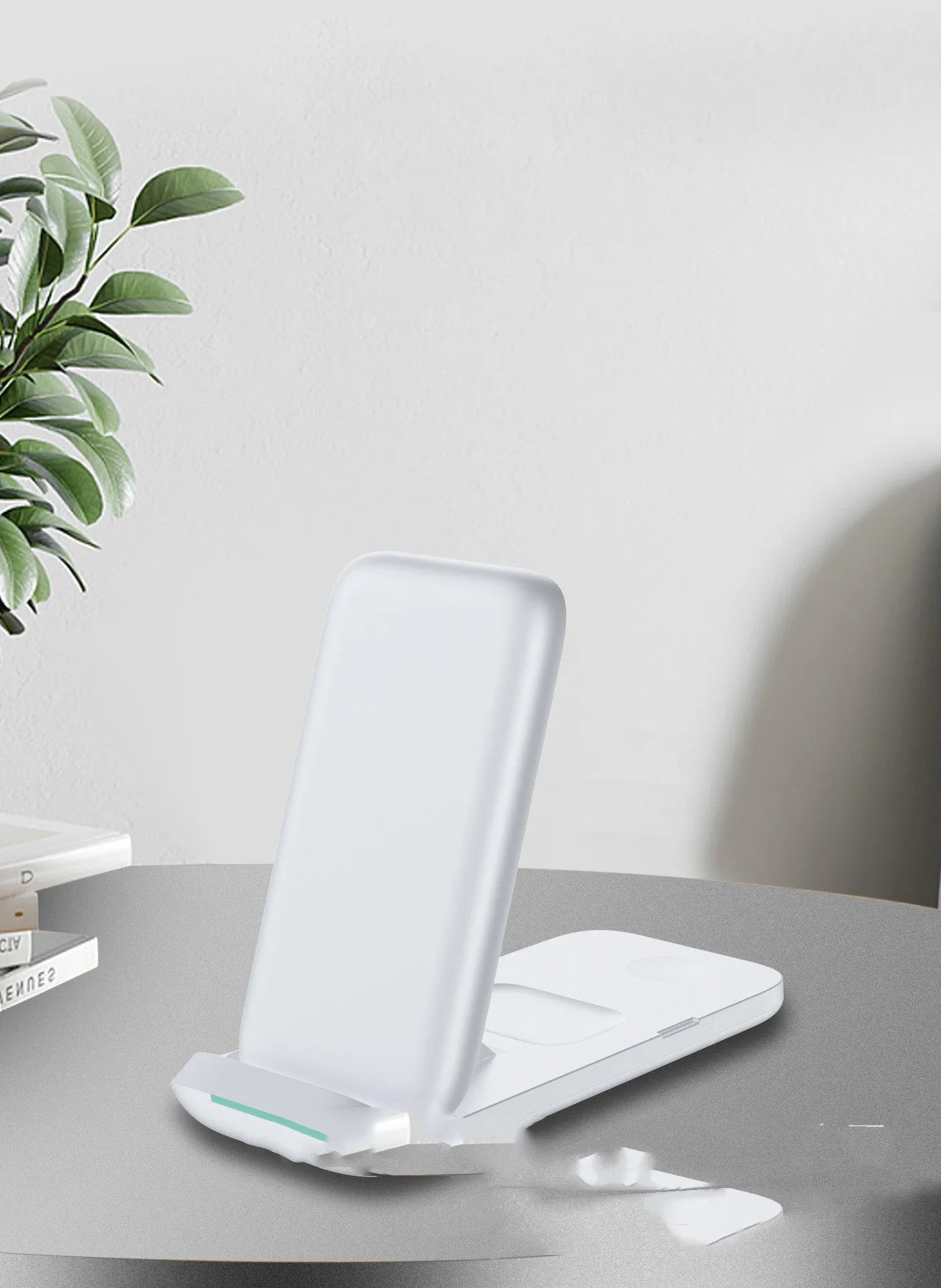 Three-in-one foldable wireless charger with indication function, Type-C input, black and white colour options