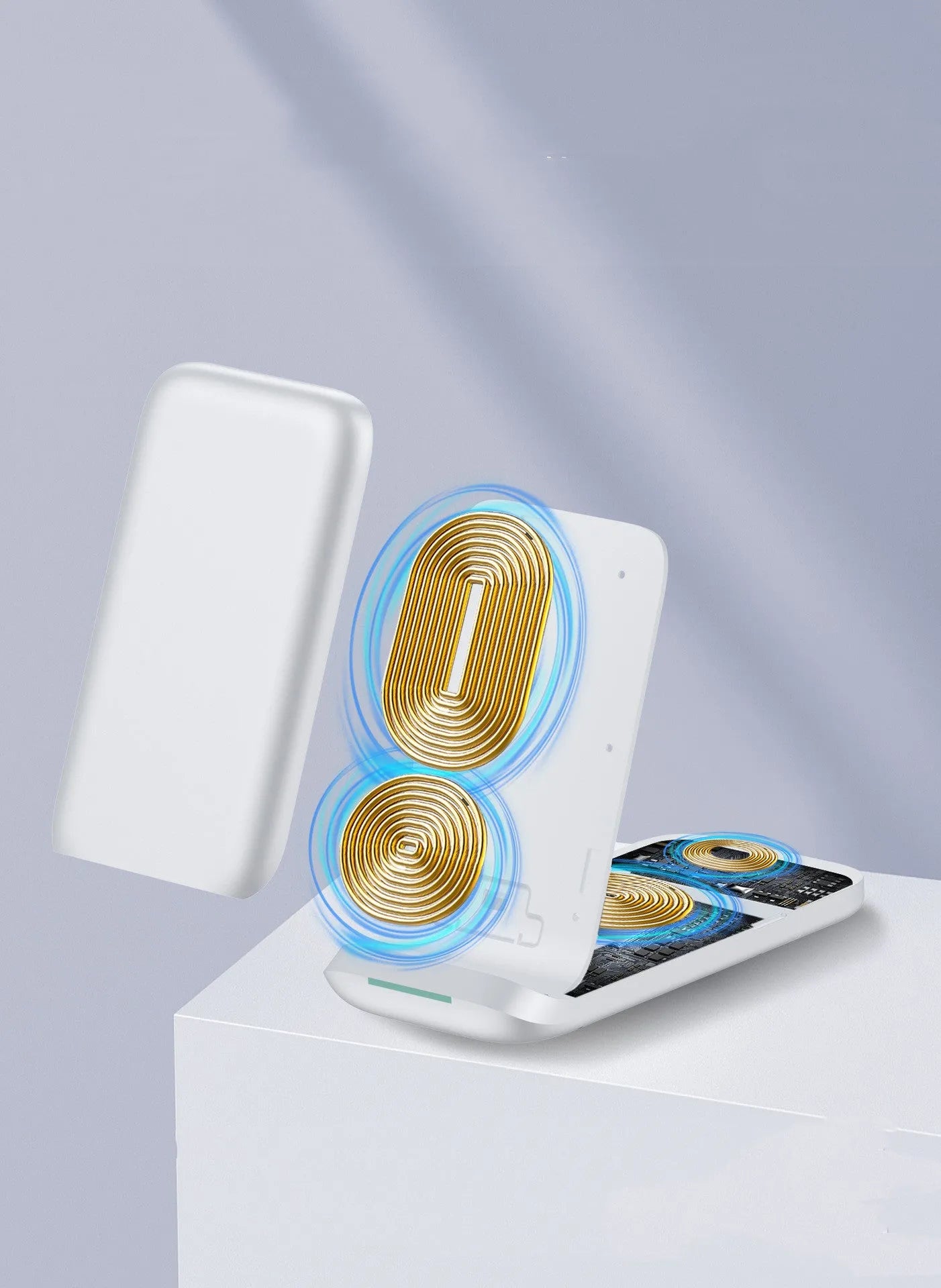 Three-in-one foldable wireless charger with indication function, Type-C input, black and white colour options