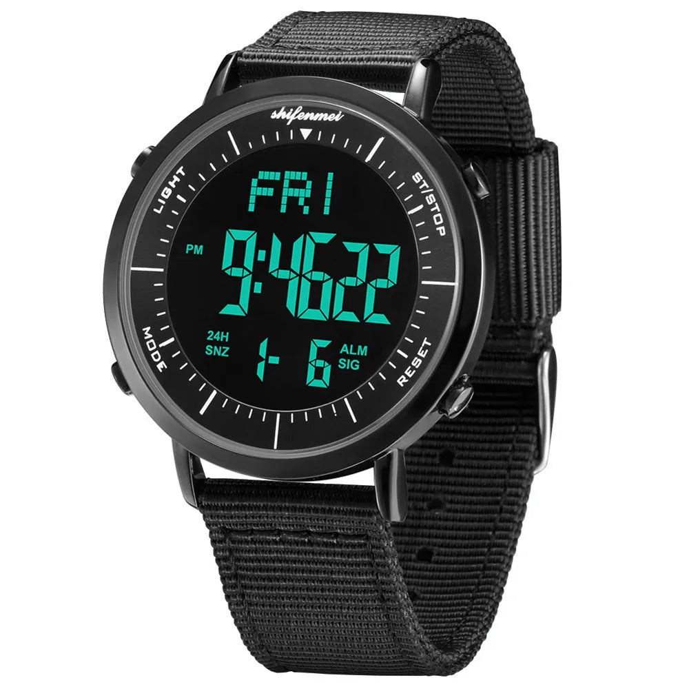 Shifenmei digital sports watch with 10m waterproof rating on wrist