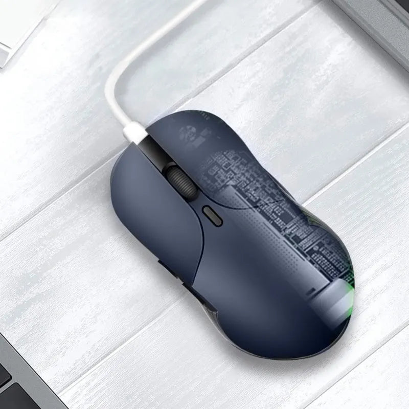 Blue smart voice wireless mouse with translation functionality, 2.4G connectivity, and voice control buttons