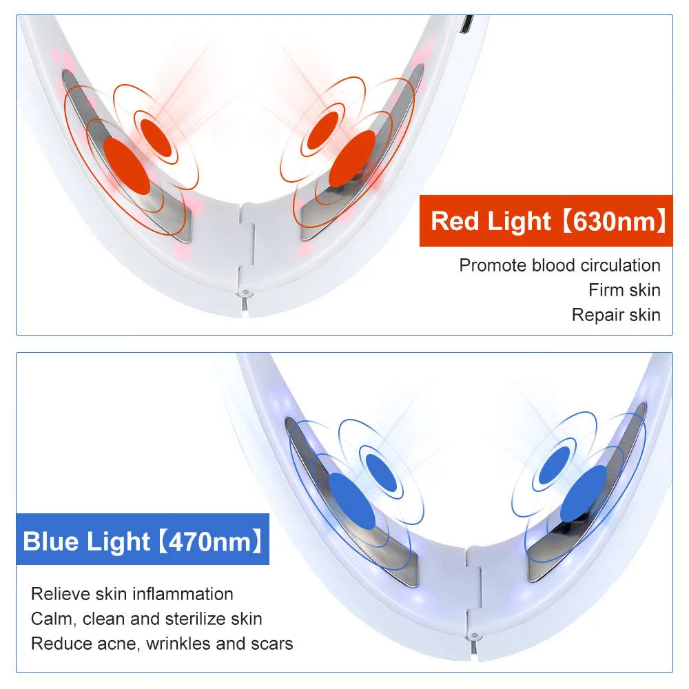 White facial lifting instrument with dual light therapy and handheld design for home use