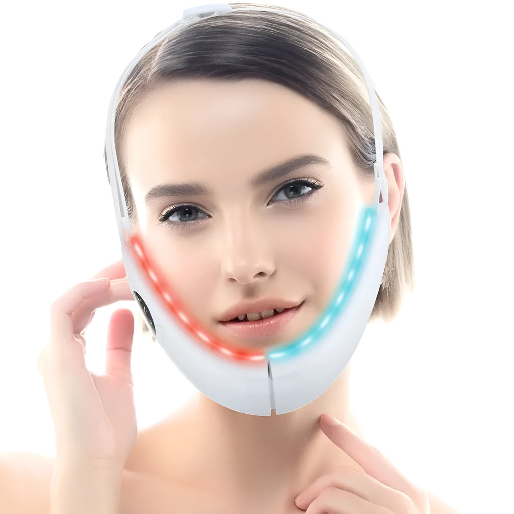 White facial lifting instrument with dual light therapy and handheld design for home use