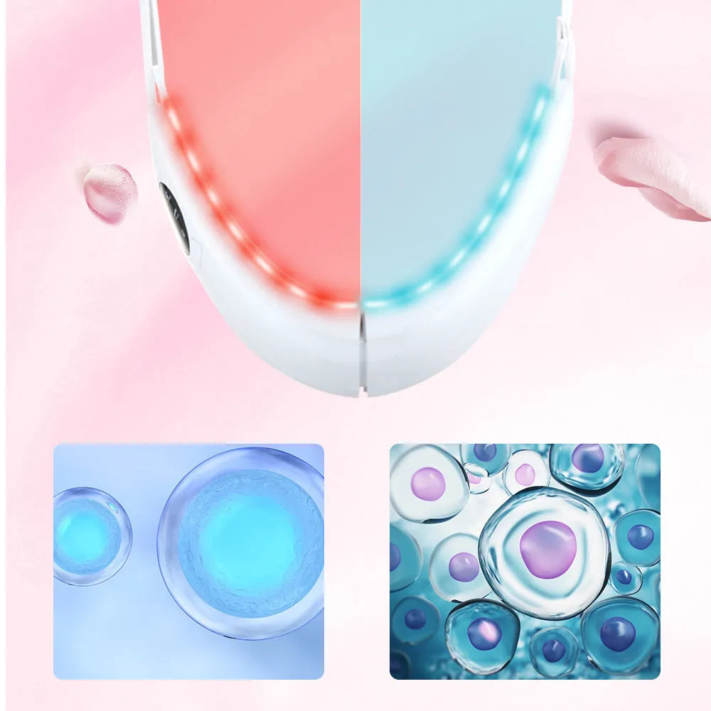 White facial lifting instrument with dual light therapy and handheld design for home use