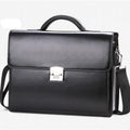Men's black PU leather business briefcase with horizontal square design and zipper opening