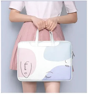 Blue waterproof PU leather laptop bag for 15.6 inch notebooks with zipper and soft handle