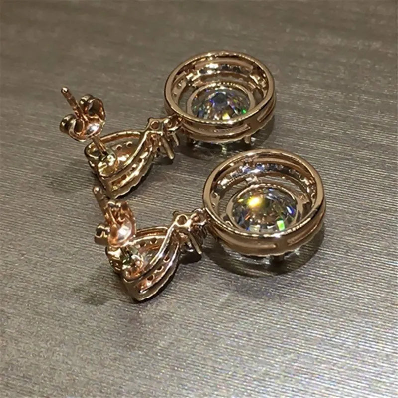 Bohemian round dangle earrings for women, copper with zircon stone and electroplate finish, one size fits all, picture colour