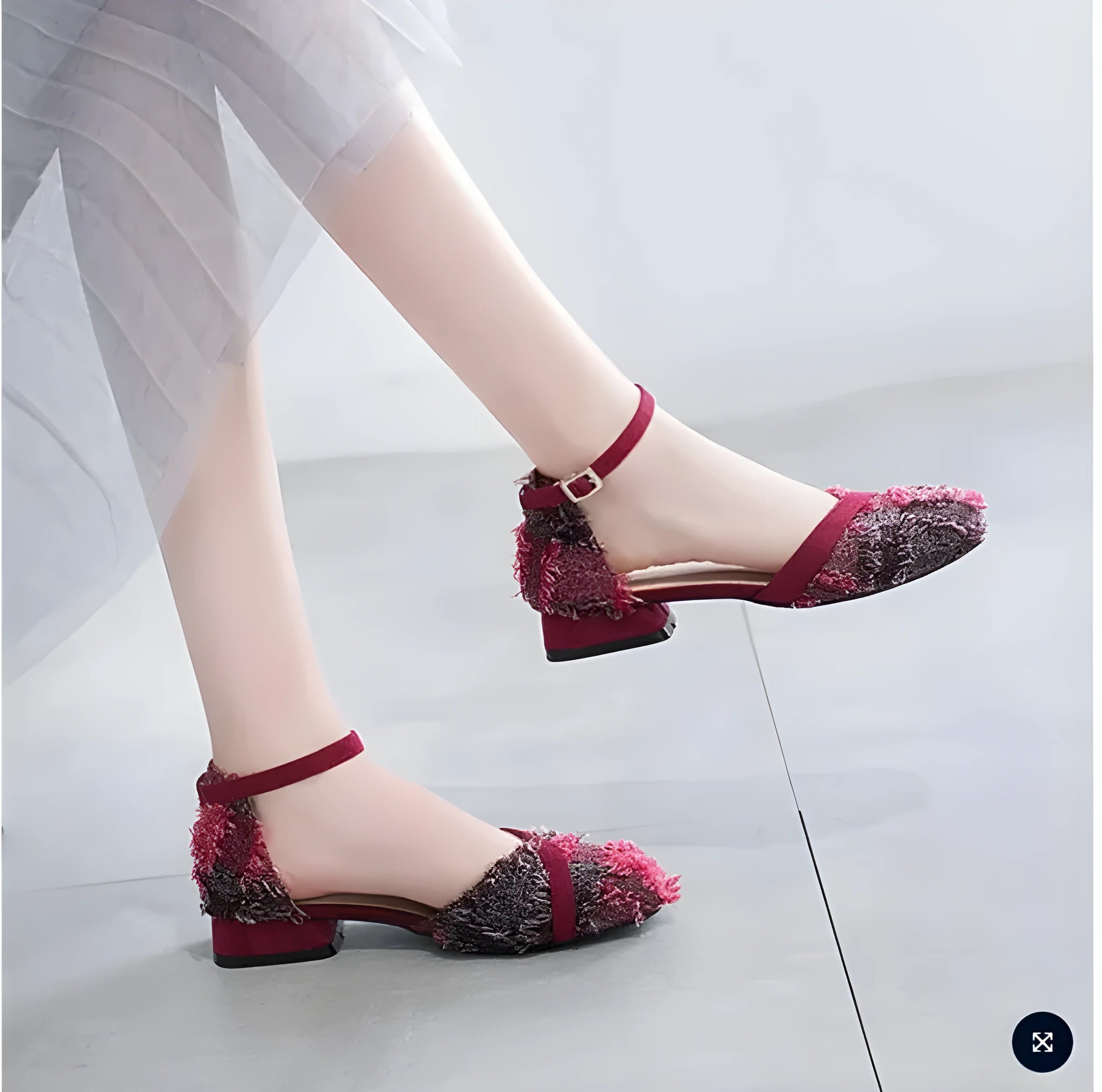 Women's apricot suede D'Orsay flats with ankle strap and 3cm low block heel