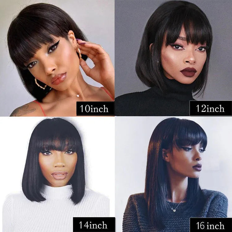 10 inch human hair wig for Black women in natural black colour with full machine construction