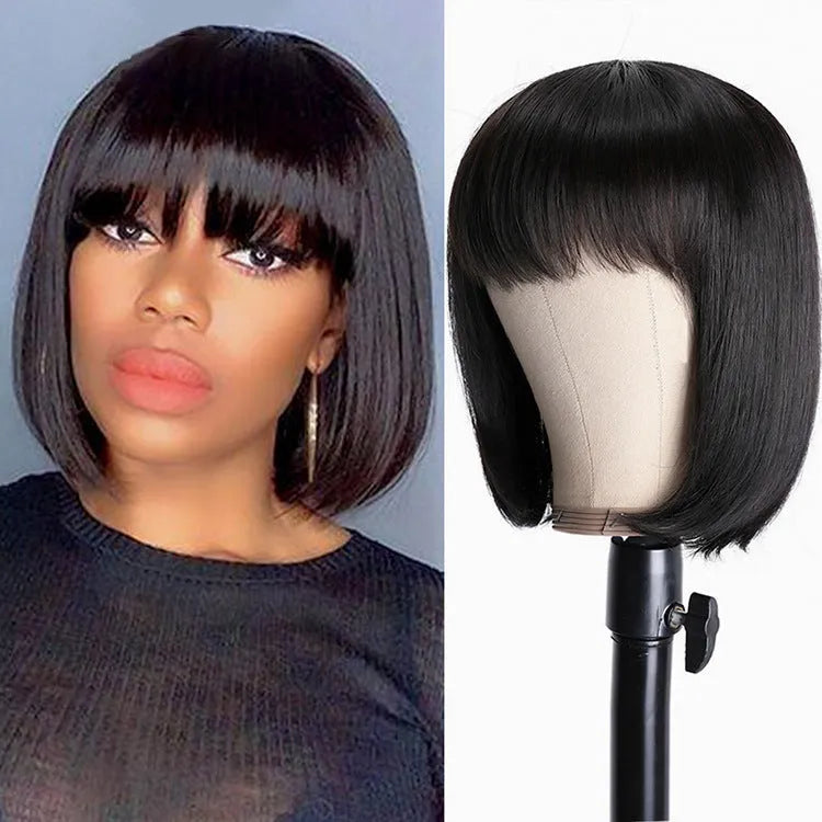 10 inch human hair wig for Black women in natural black colour with full machine construction