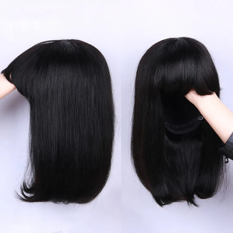 10 inch human hair wig for Black women in natural black colour with full machine construction