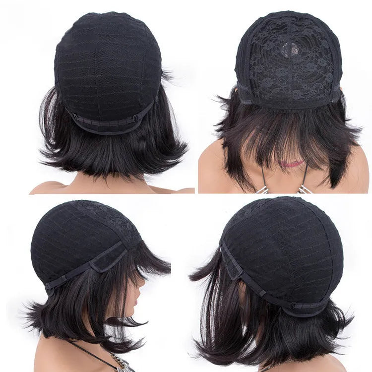 10 inch human hair wig for Black women in natural black colour with full machine construction