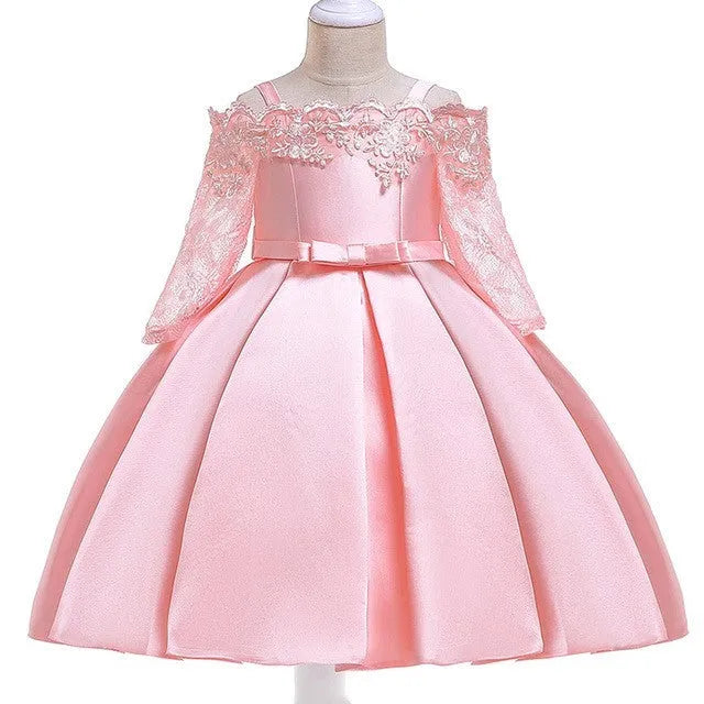 Girls' lace-trimmed dress in polyester fibre available in multiple colours and sizes 3T-10T