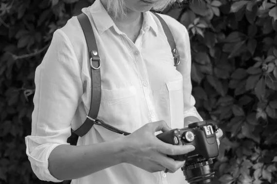 Leather camera strap lanyard with pin buckle in multiple colour options including red and black