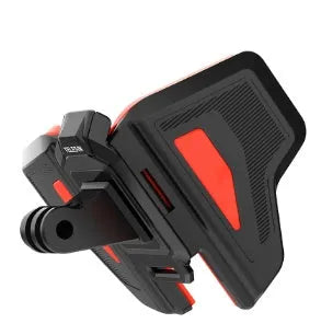Black universal motorcycle helmet chin strap mount for GoPro and action cameras with silicone strap and nylon buckles.