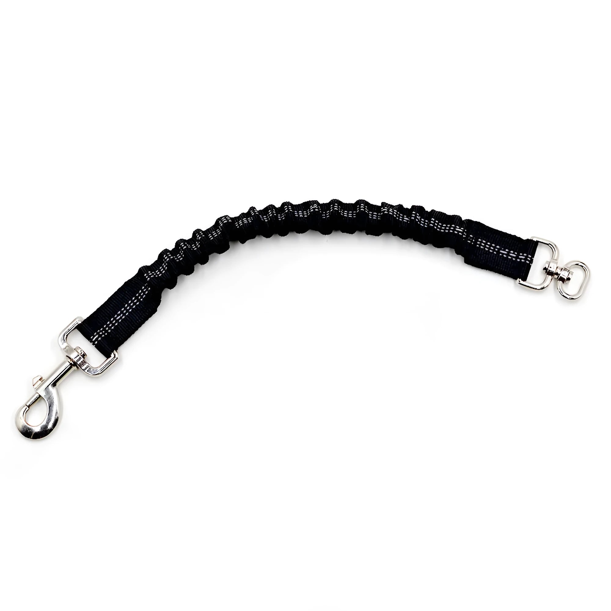 Reflective elastic dog leash extension in black nylon with adjustable buckle