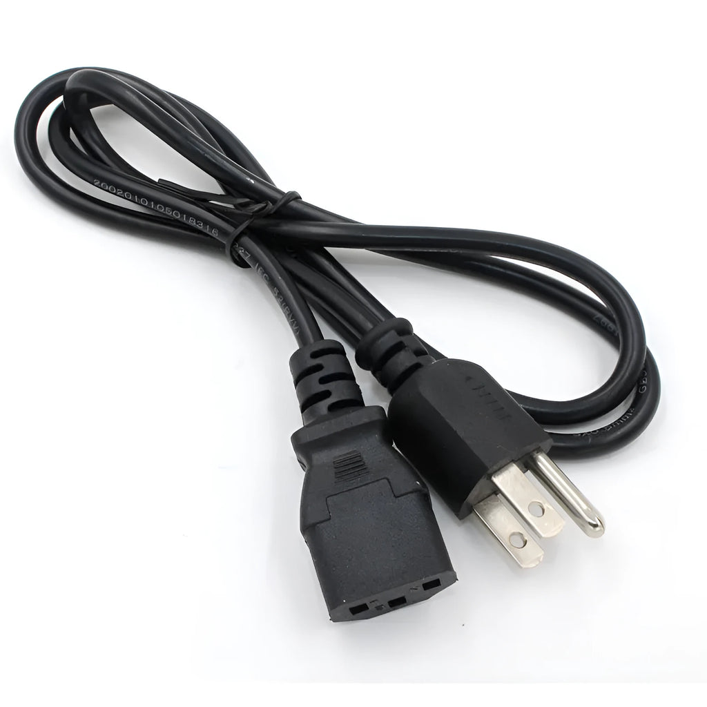 Black American standard three-pin power cord with PVC sheath measuring 1.2 metres in length