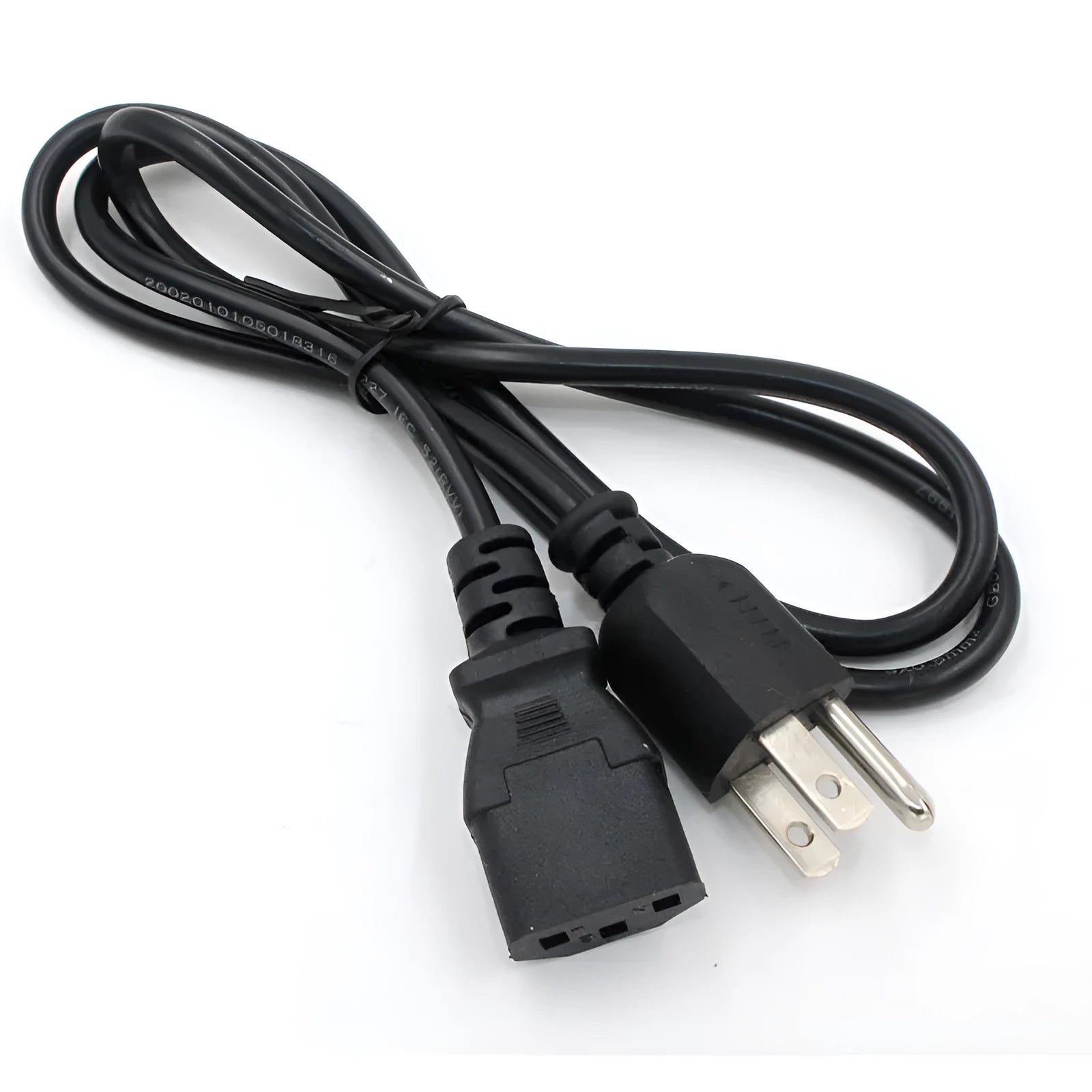 Black American standard three-pin power cord with PVC sheath measuring 1.2 metres in length