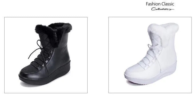 Women's black winter boots with 3cm platform, lace-up closure and plush lining