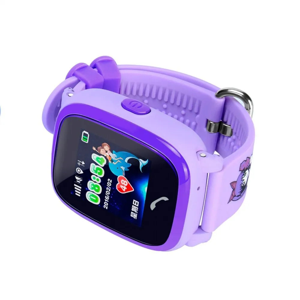 DF25 children's waterproof smart watch with blue silicone strap and touch screen display