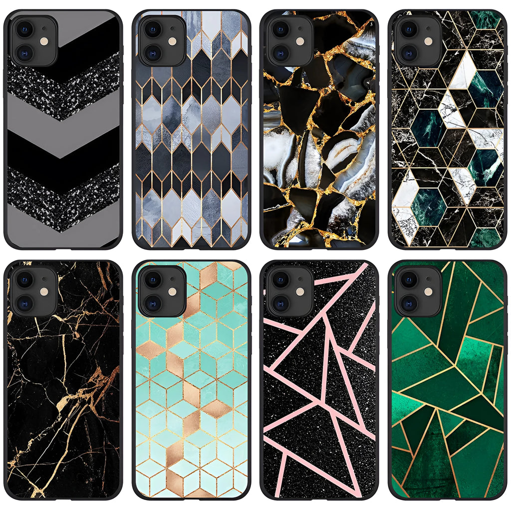 Marble pattern iPhone case showing realistic stone design on back cover with visible camera cutout