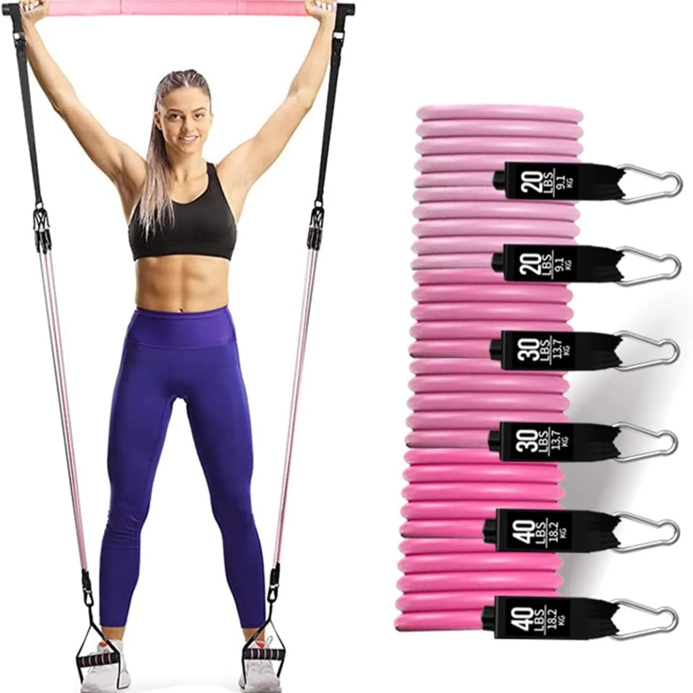 180 pounds yoga gymnastic bar resistance band set in black or pink TPE material options