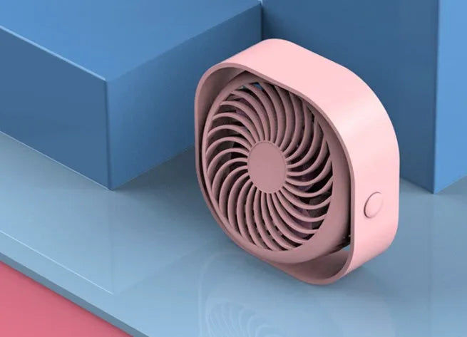 USB desk fan with alarm clock display and 360-degree rotation in blue colour
