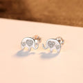Geometric Korean silver earrings with gem setting, gold finish, 0.6x0.9cm size on a white background
