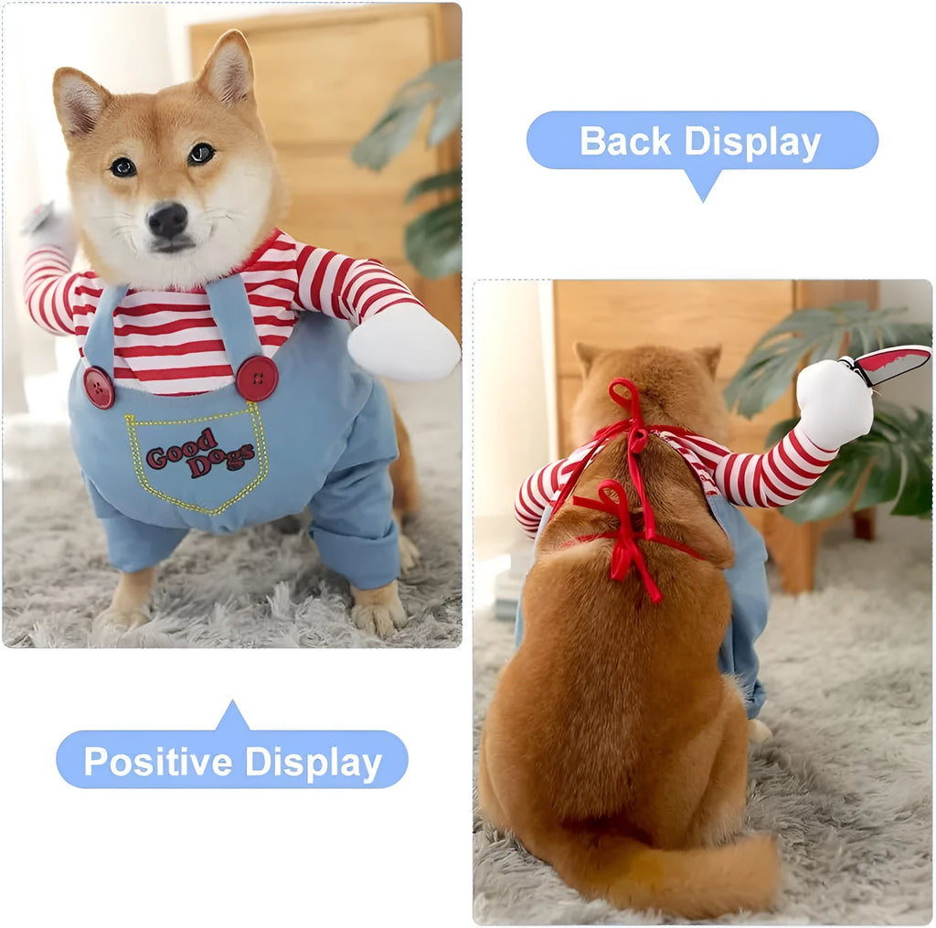 Halloween costume harness pants for dogs and cats three-piece set with striped pattern and prop knife