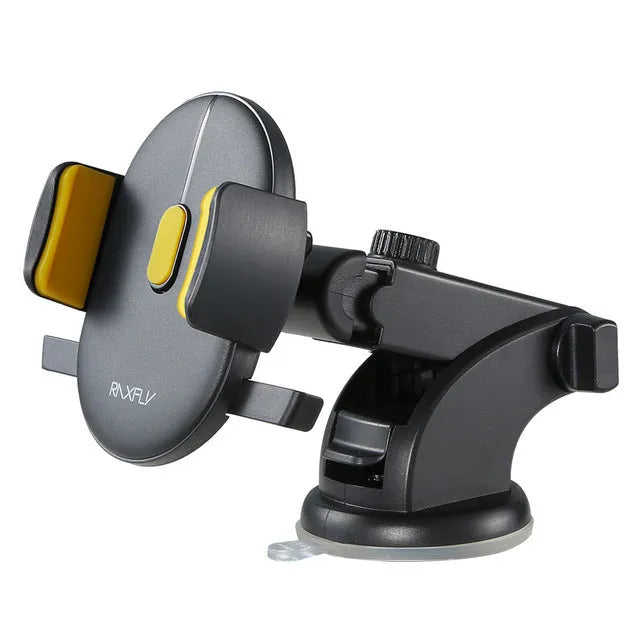 Yellow and black telescopic car phone holder with suction cup mount extended