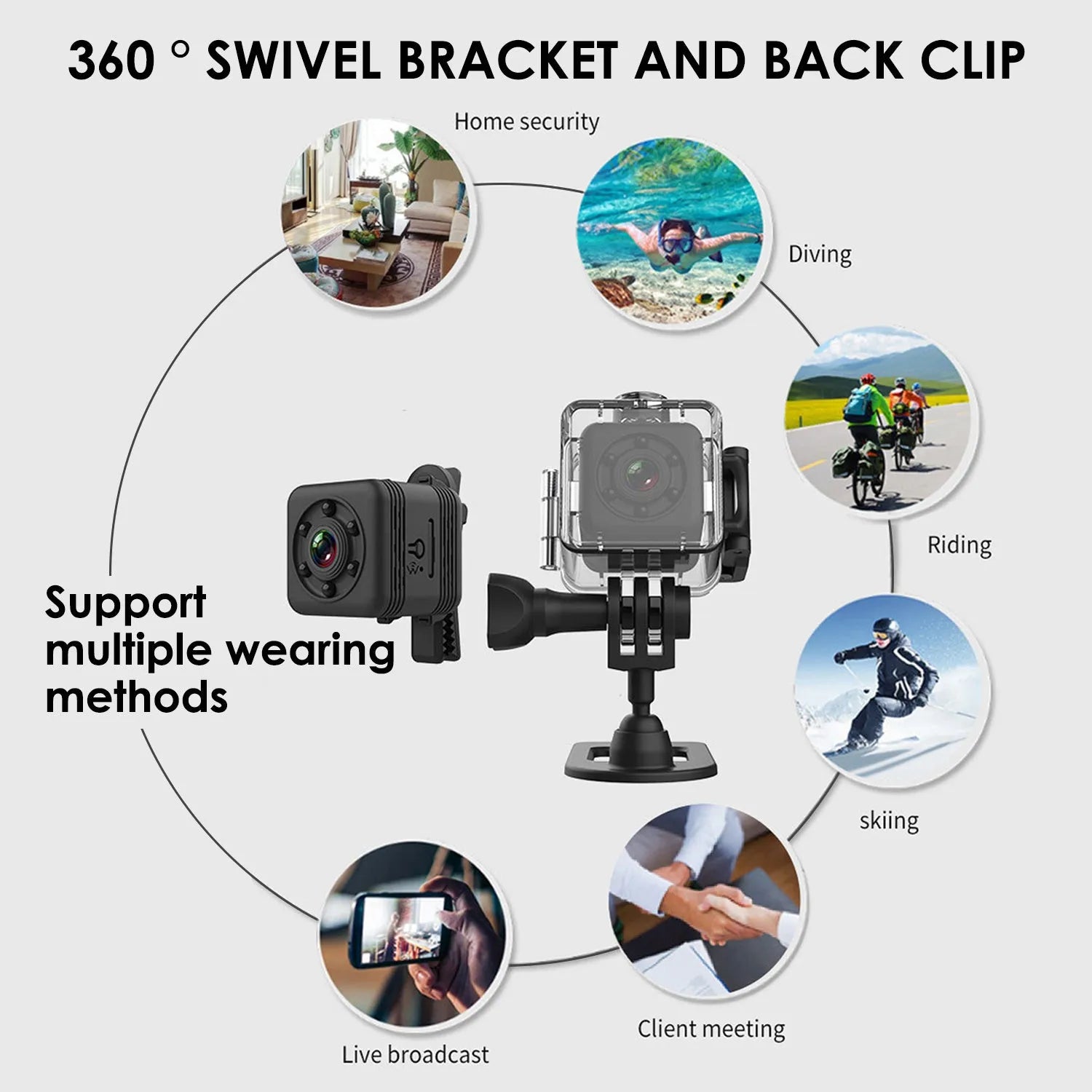 SQ29 black waterproof sports camera with MicroUSB port and TF card slot