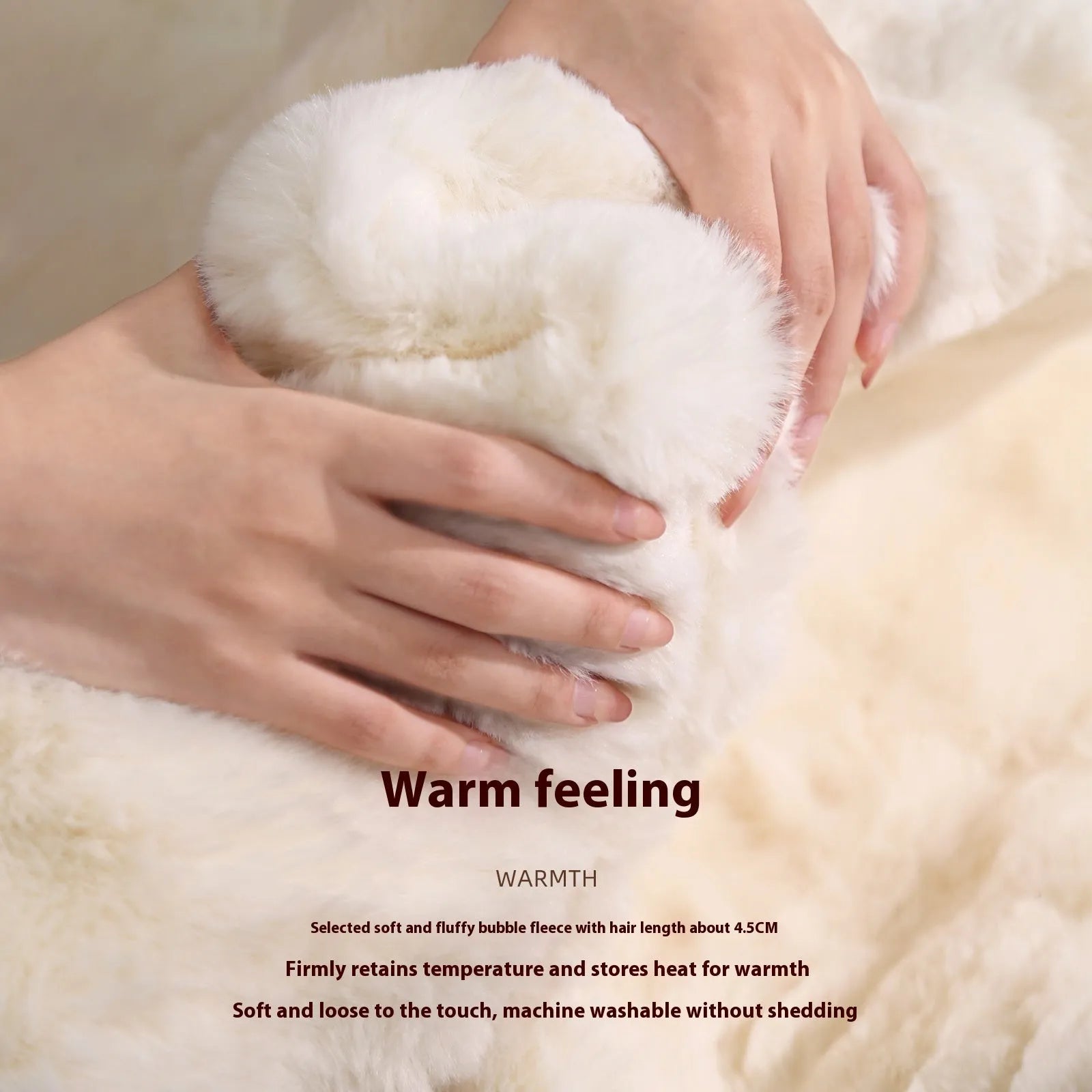 Solid colour imitation rabbit plush carpet in French cream style for living room, machine washable, 160x230cm